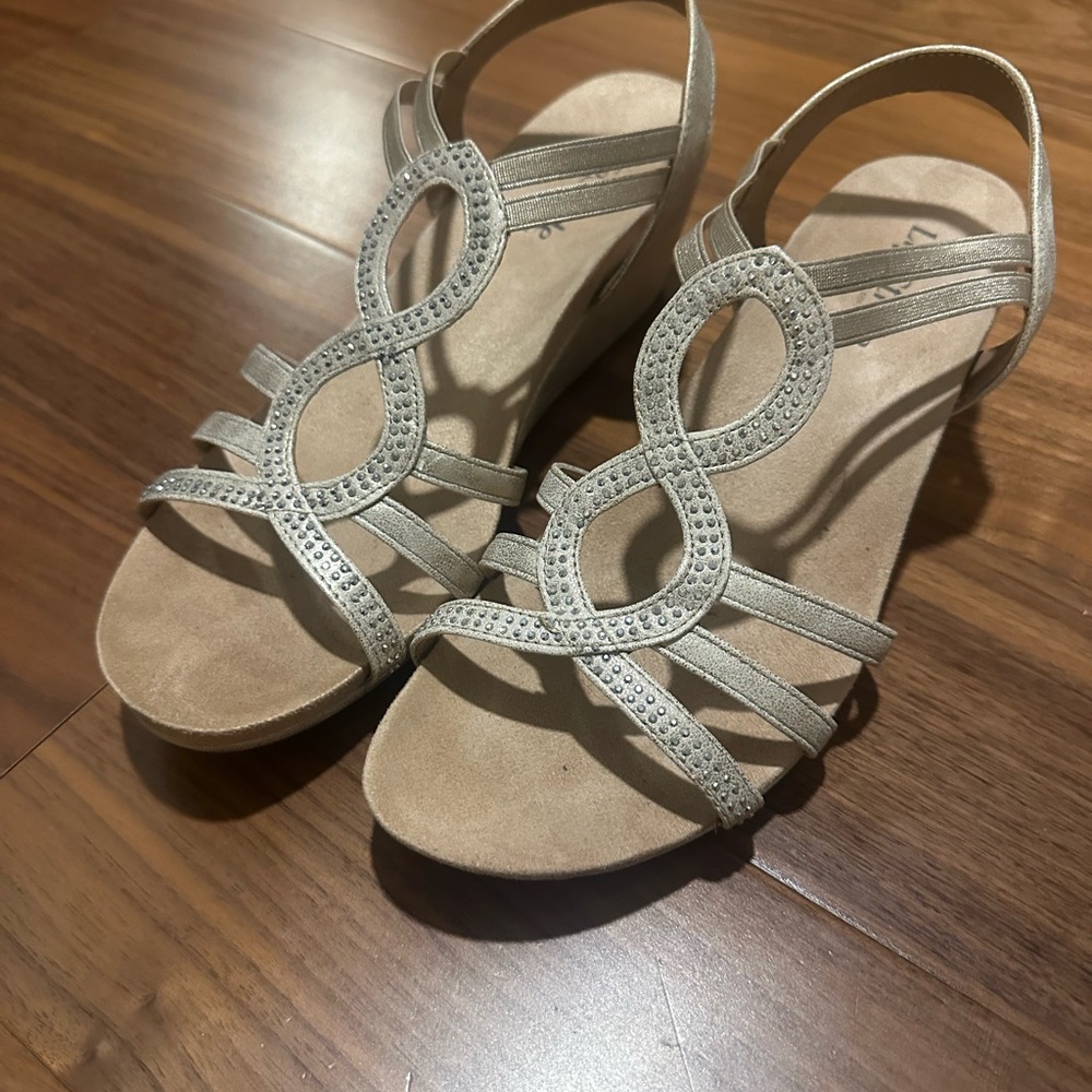 Life Stride Cream Sandals with Rhinestone Embellishments